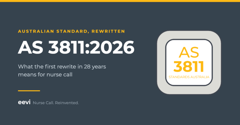 AS 3811 Standards Australia badge with the words AS 3811:2026, Australian standard rewritten, on an eevi charcoal background